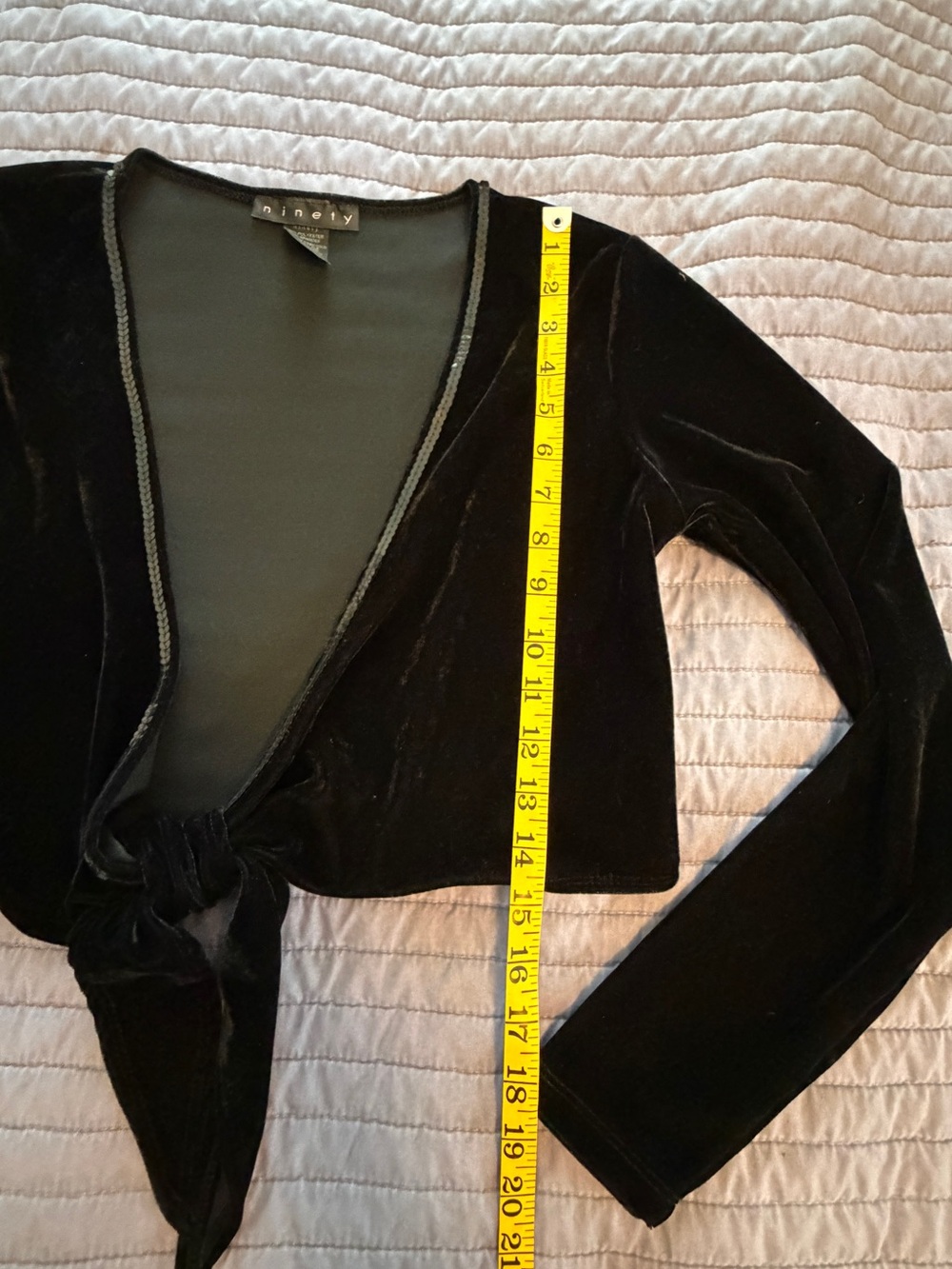 🌹 ninety brand Black Velvet Tie-Front Womens jacket & Top with Sequin Trim #0098 - Picture 13 of 16